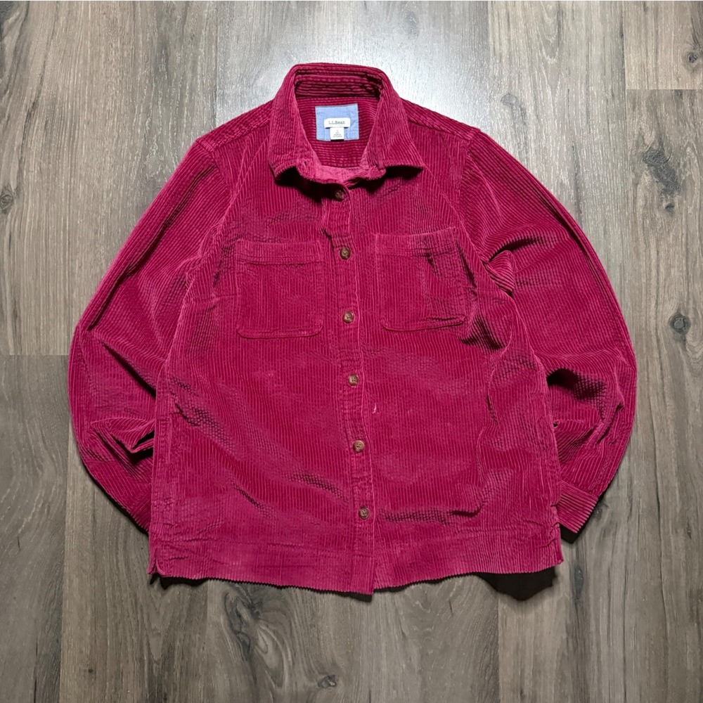 L.L. Bean Corduroy Shirt Jacket Fuchsia Pink Button Down Long Sleeve Women M